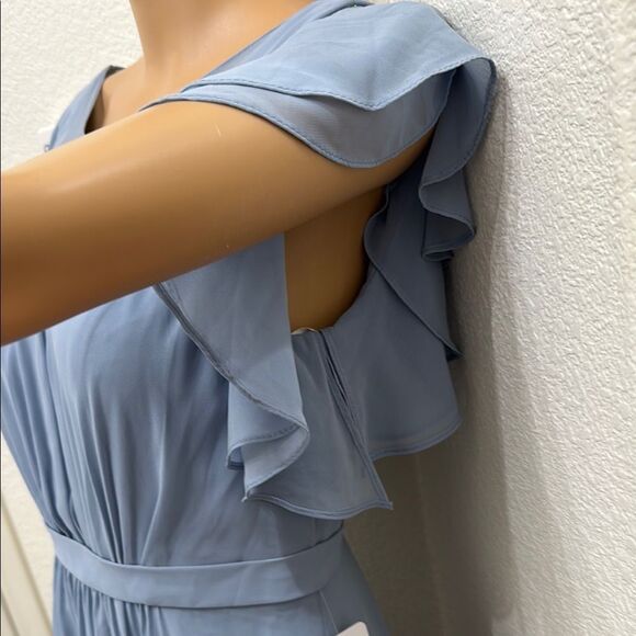 Azazie Blue Dress Maxi Scoop Neck Sheer Flutter Short Sleeve Maxi Dress Wedding - Picture 6 of 17